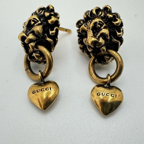Gucci lion head heart earrings gold plated - Picture 2 of 9